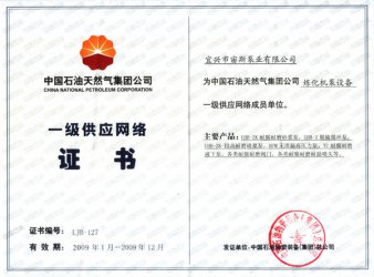 中国石油天然气集团公司一级供应网络证书